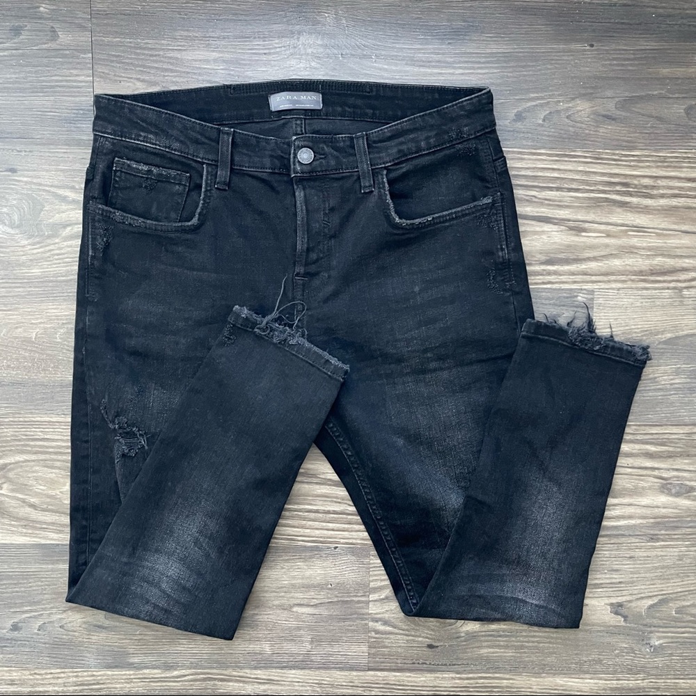Zara Man Button Fly Distressed Jeans